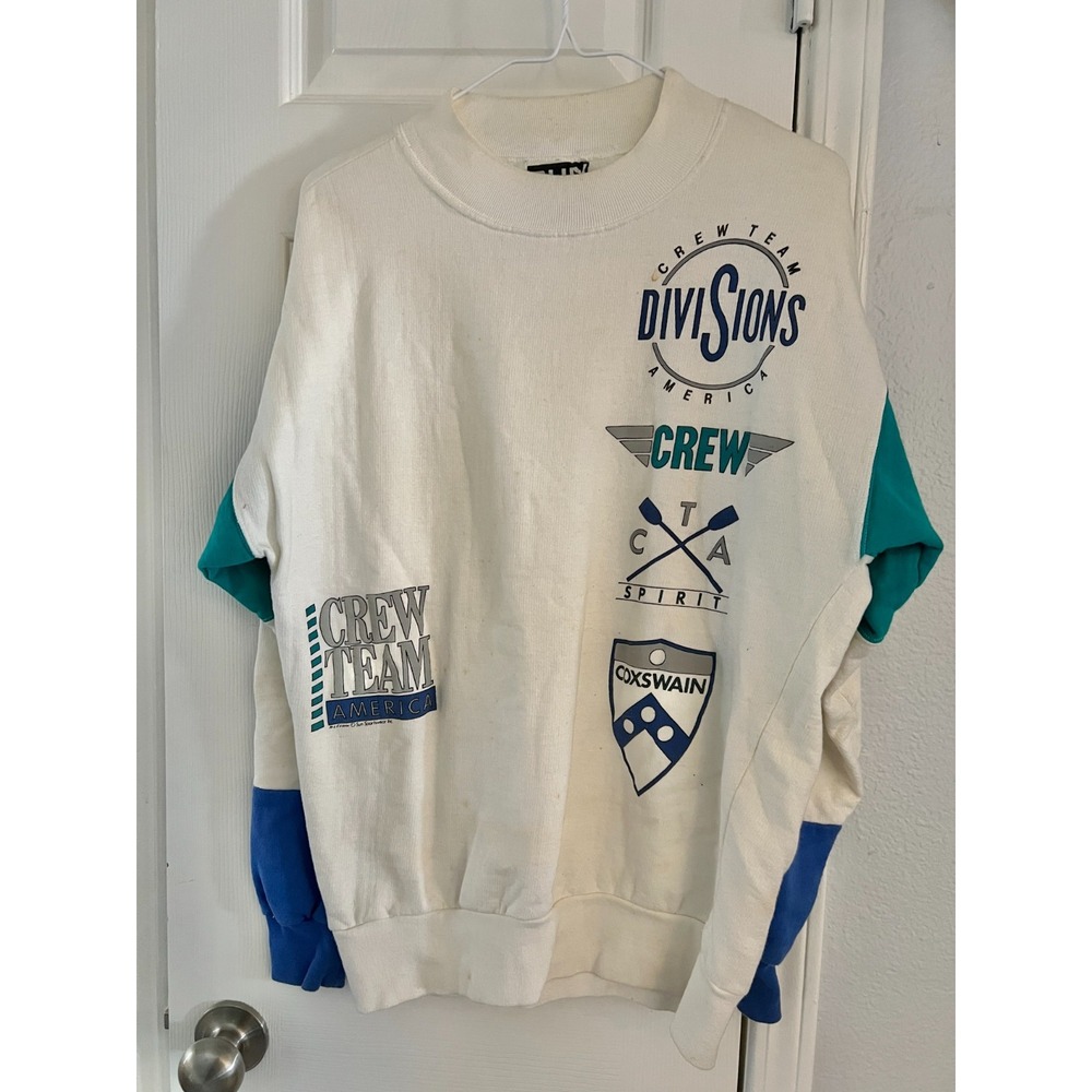 Vintage Sun Sportswear Sweatshirt Men's‎ Large 90s Colorblock USA Crew Team Logo